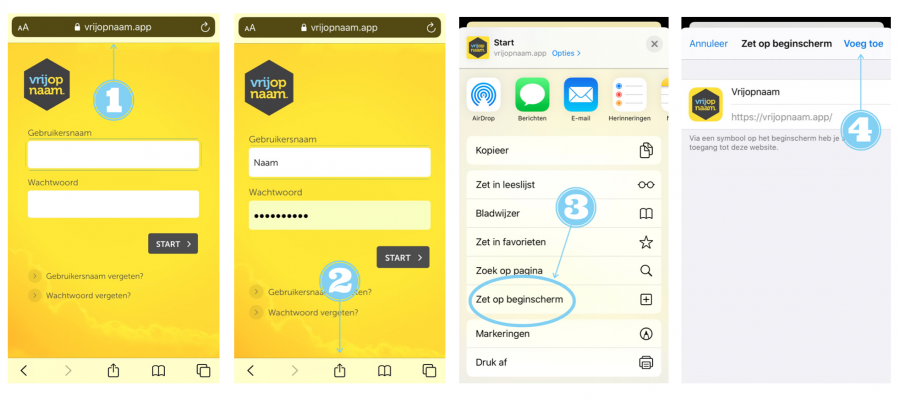 How to - snelkoppeling Vrijopnaam-app op iOs apparaat zetten